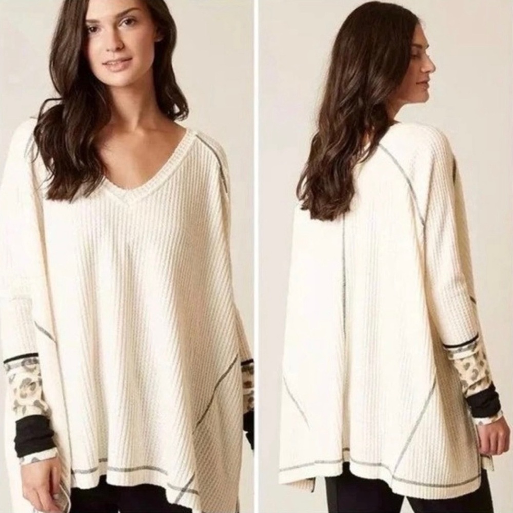 Free People V-Neck Oversized Cream Tunic Sweater